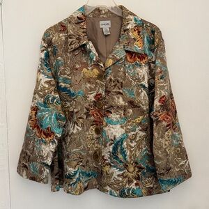 Chico's woman size 3 Floral Blazer silk blend button up festival business casual